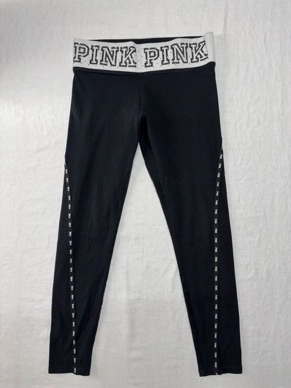 PINK Victoria’s Secret Bling Logo Waist Leggings Black Yoga Athleisure M Y2K